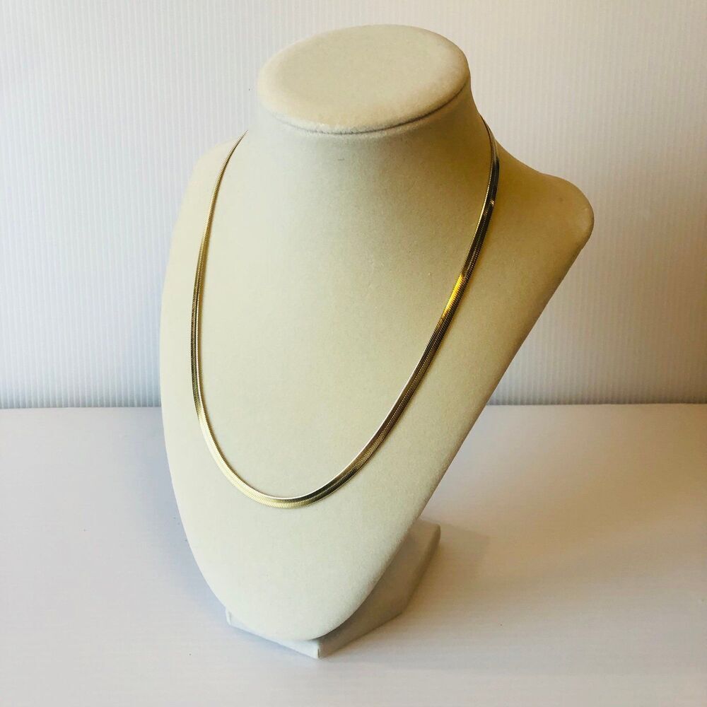 Gold Tone Flat Herringbone Wide Necklace 16.5"